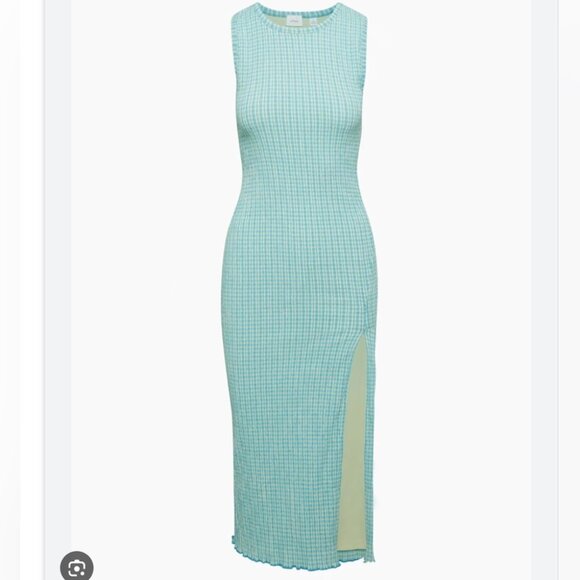 Aritzia Wilfred Verona Gingham Sleeveless Midi Dress Blue Green Size Medium - Picture 1 of 10